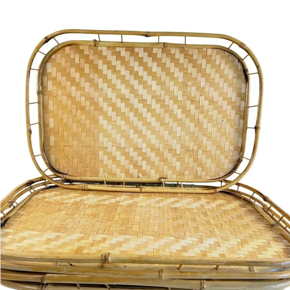 Vtg Pier 1 Wicker Rattan Bamboo Serving Lap Trays Lot of 4 Tiki Boho 19